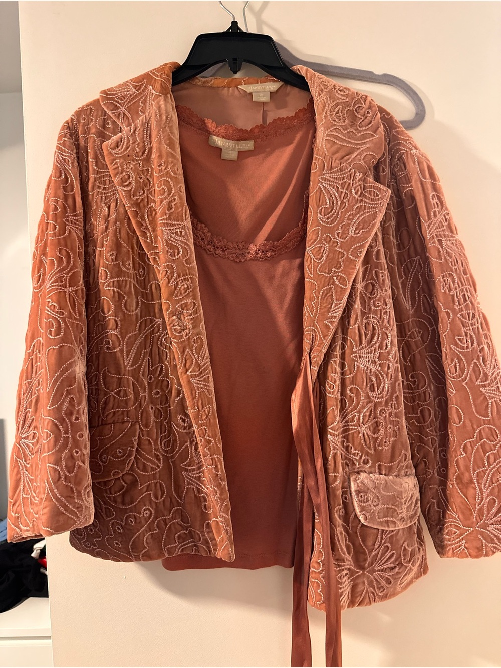 Women's Velvet Embroidered Jacket and undershirt combo in Dusty Rose